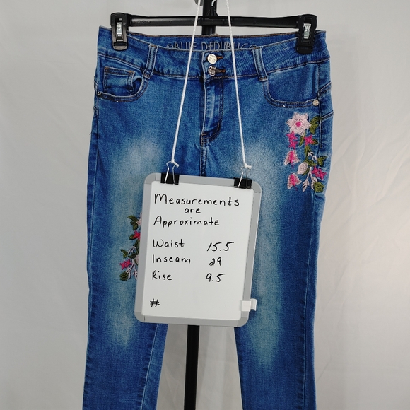 Blue Republic Embroidered Skinny Jeans Juniors 9 11 Womens Medium Floral Stretch - Picture 10 of 11